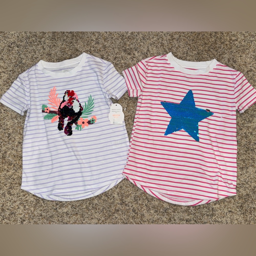 XS 4-5 girls sequin parrot and star tshirt